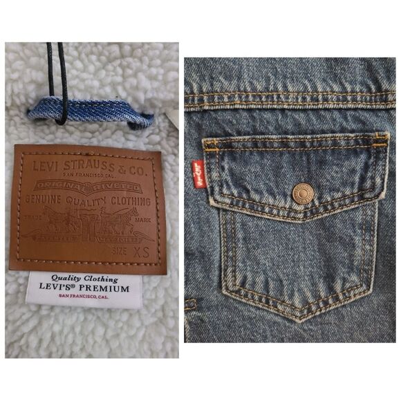 NWT|Levi's Heritage Faux Fur Sherpa Hemp Denim Trucker Jacket, XS - Picture 10 of 12